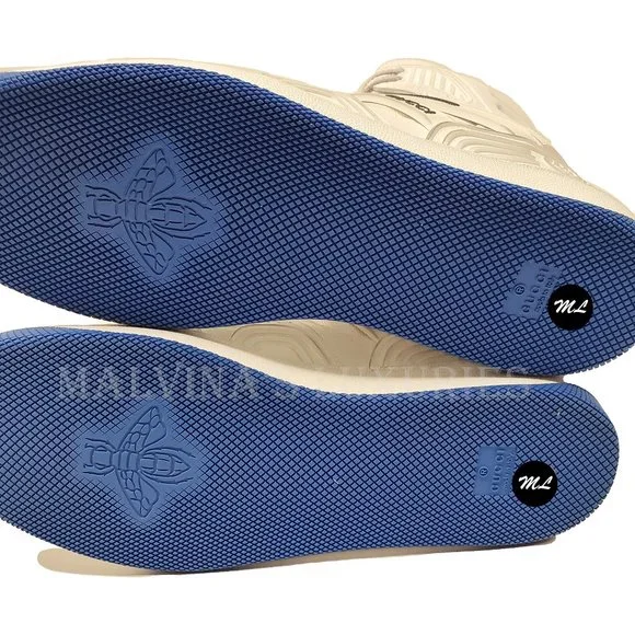 GUCCI MENS SNEAKERS HIGH TOP BASKET GG LOGO LEATHER FABRIC SHOES - Picture 13 of 16